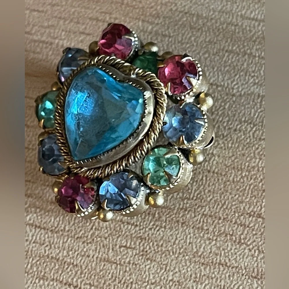 Vintage  Multicolor Heart-Crystal Shaped Brooch